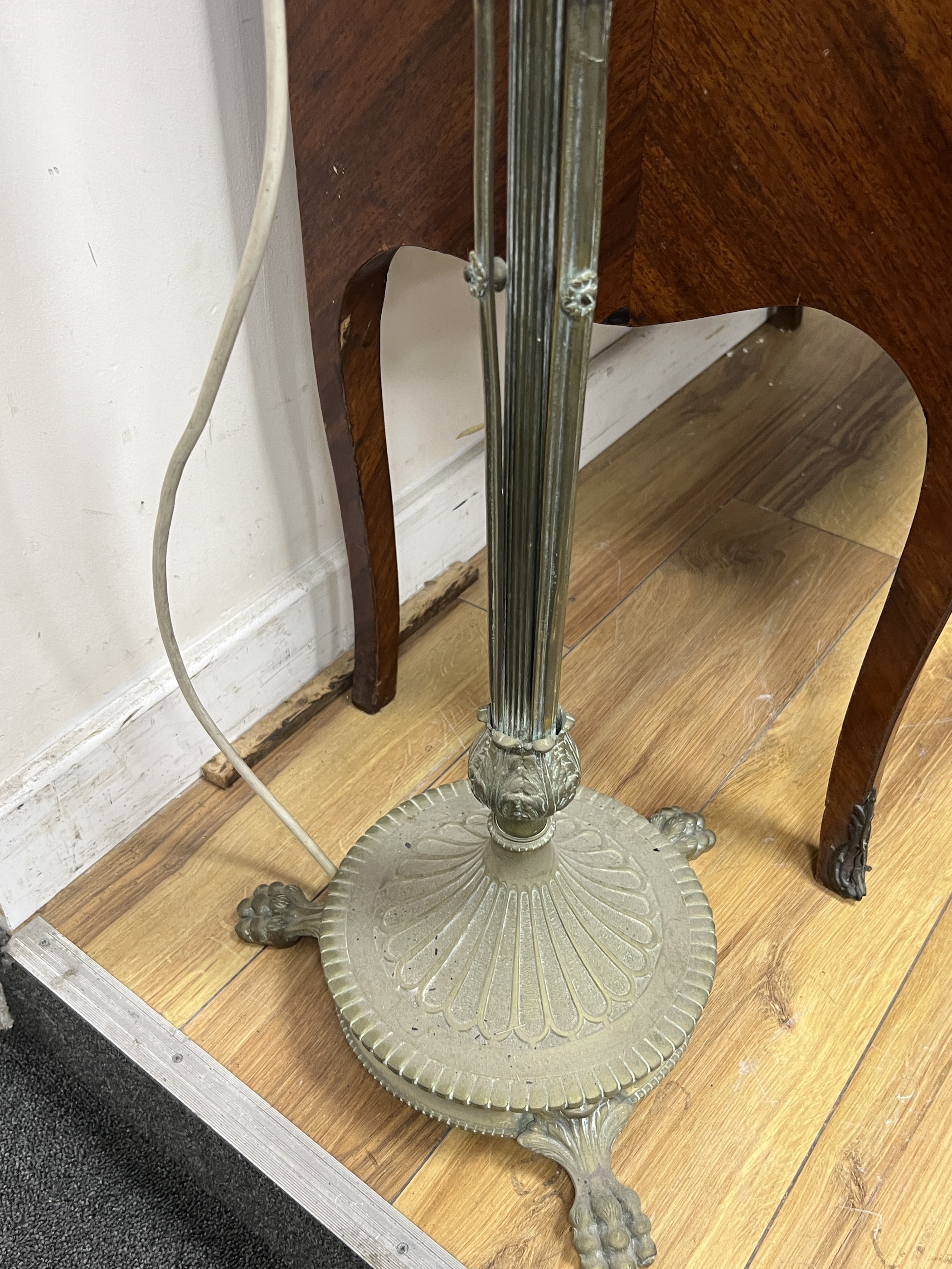 An Empire style brass lamp standard, height including fittings 150cm
